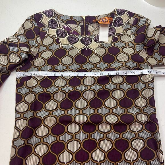 Tory Burch Silk Shift Mini Dress Women's 4 Retro 60s Style 3/4 Sleeve Beaded NWT - Picture 8 of 11